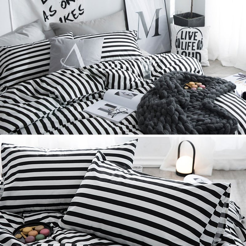 CLOTHKNOW Striped King Size Comforter Set 3Pcs Black White Bedding Comforter Sets Soft Farmhouse Ticking Comforter with 2 x Pillow Cases - Image 5